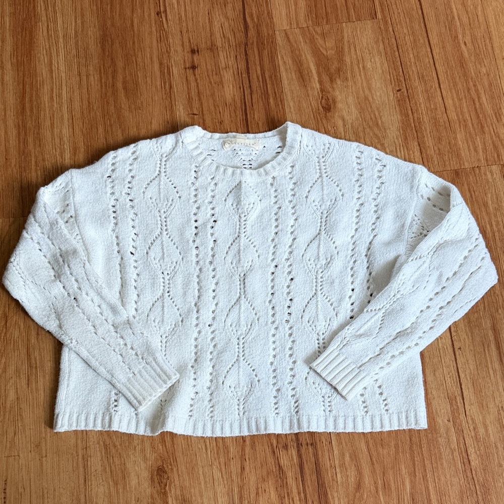 lovestitch Cream Open-Knit Crewneck Sweater